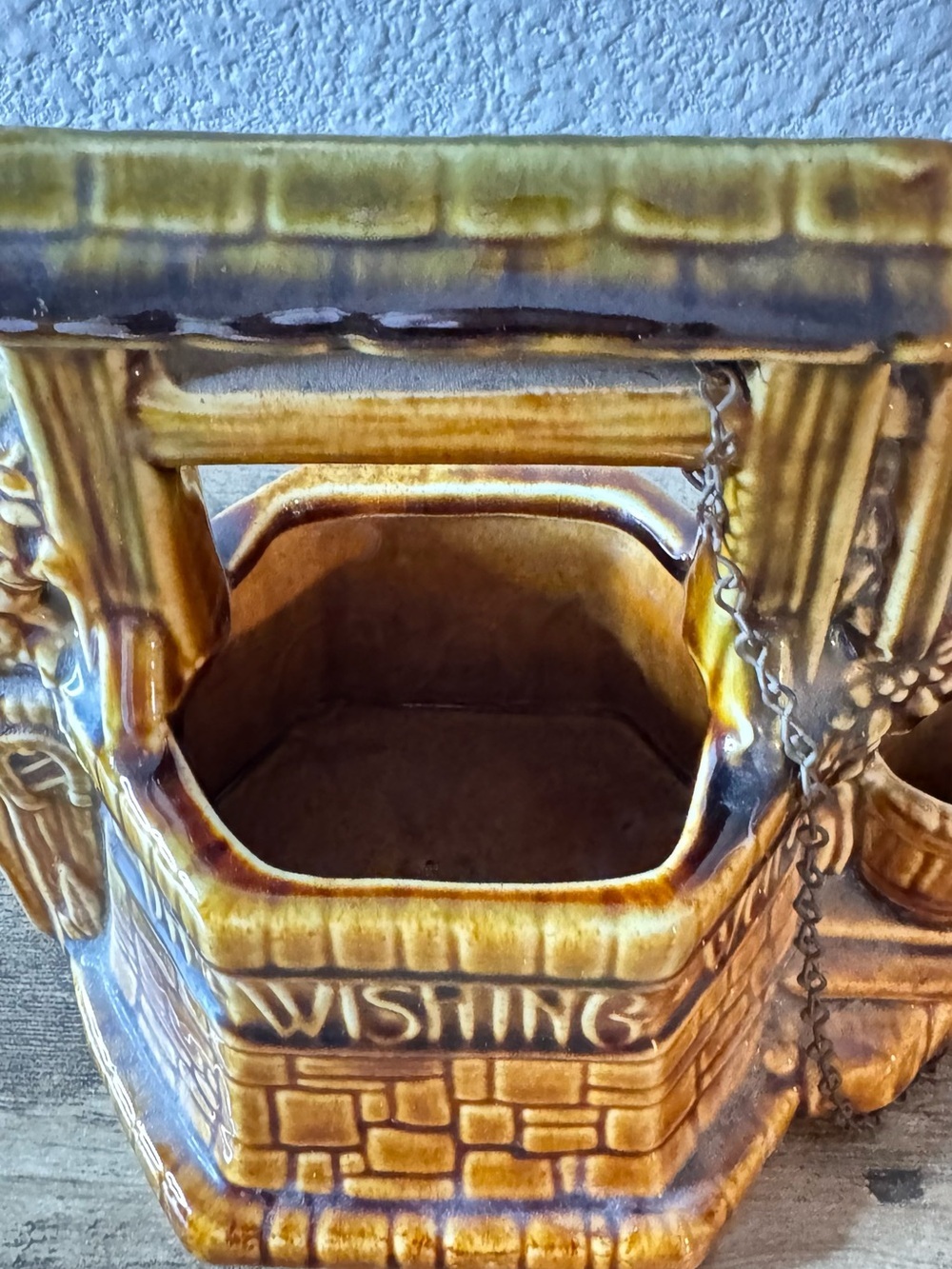 Vintage McCoy Brown Glazed Wishing Well Planter | USA Pottery - Picture 10 of 11